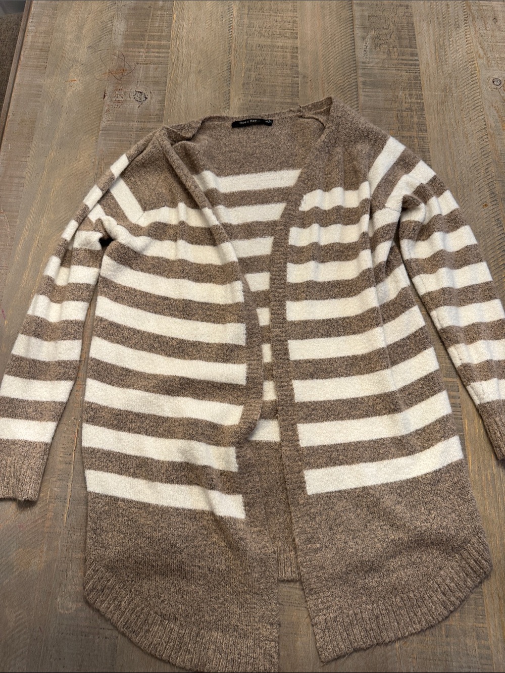 Doe & Rae Open-Front Striped Cardigan - Cream & Brown